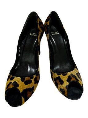 Stuart Weitzman Leopard Calf Hair Peep Toe Wedge Pumps Size 11 M